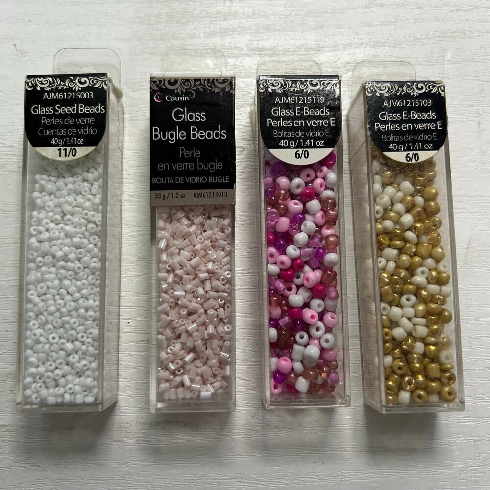 Cousin Pink White Glass Bead Lot NOS 4 Tubes Mixed 40g